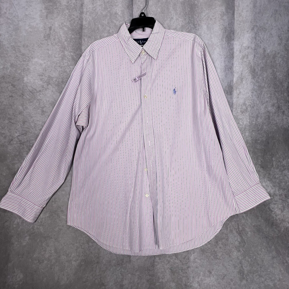 Ralph Lauren Dress Shirt Classic Fit Mens 16" - 32/33" Pink/Blue Striped Cotton